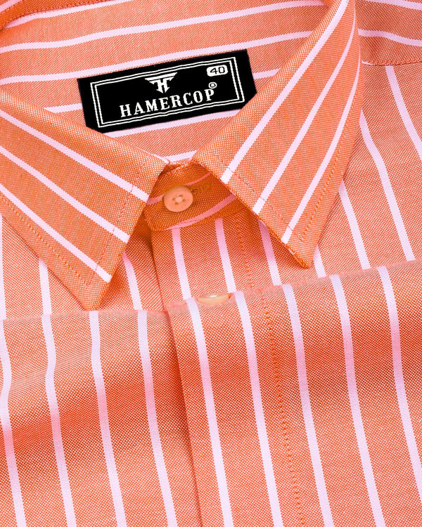 Lapis Orange With White Stripe Oxford Cotton Shirt