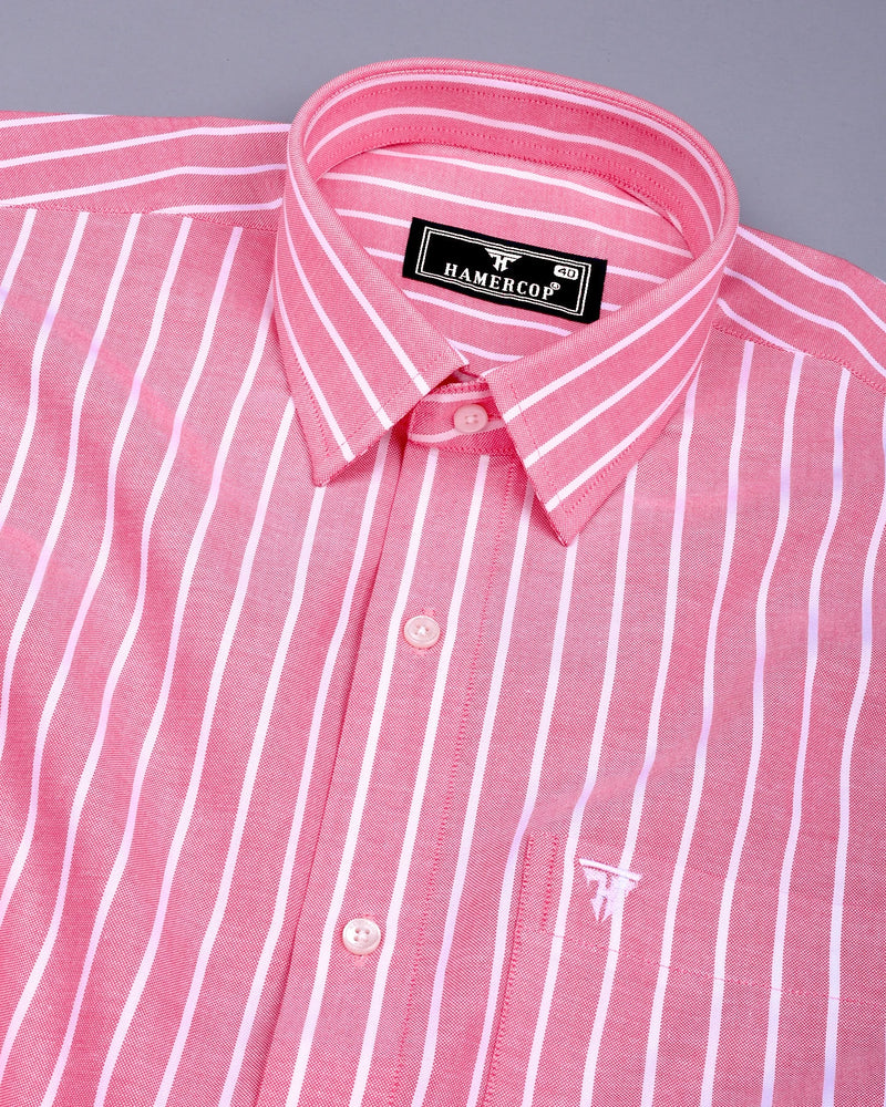 Lapis Pink With White Stripe Oxford Cotton Shirt