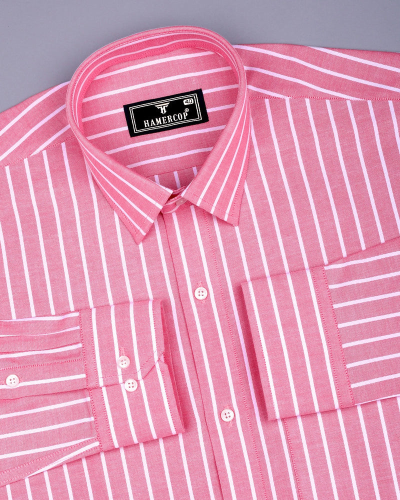 Lapis Pink With White Stripe Oxford Cotton Shirt