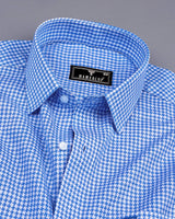 Canary Blue Houndstooth Amsler Dobby Cotton Shirt