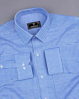 Canary Blue Houndstooth Amsler Dobby Cotton Shirt