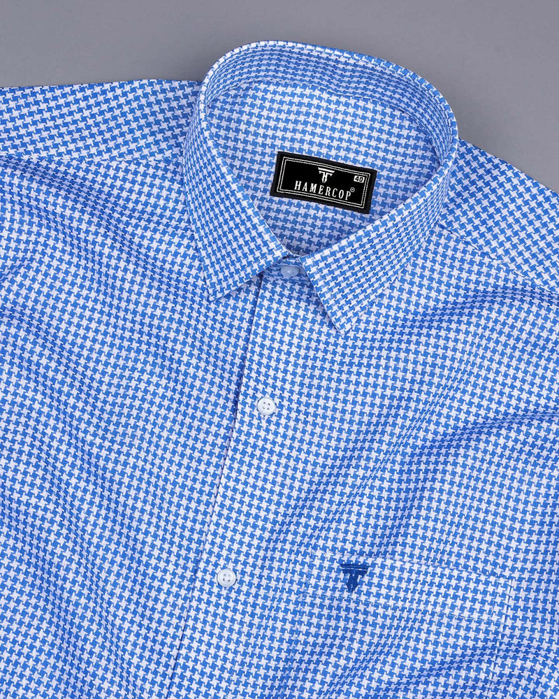 Canary Blue Houndstooth Amsler Dobby Cotton Shirt