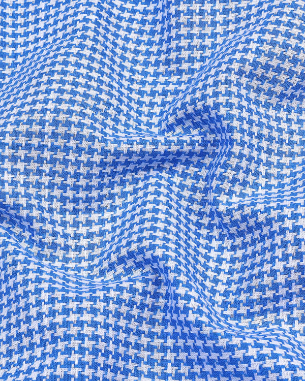 Canary Blue Houndstooth Amsler Dobby Cotton Shirt