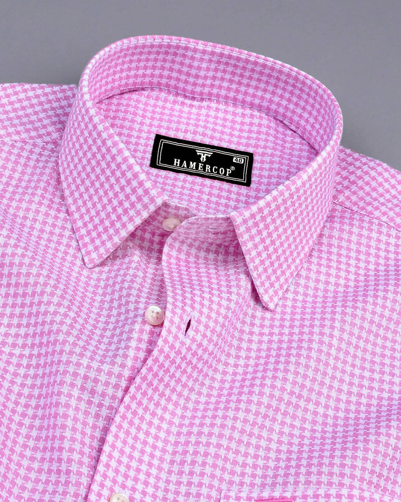 Canary Pink Houndstooth Amsler Dobby Cotton Shirt