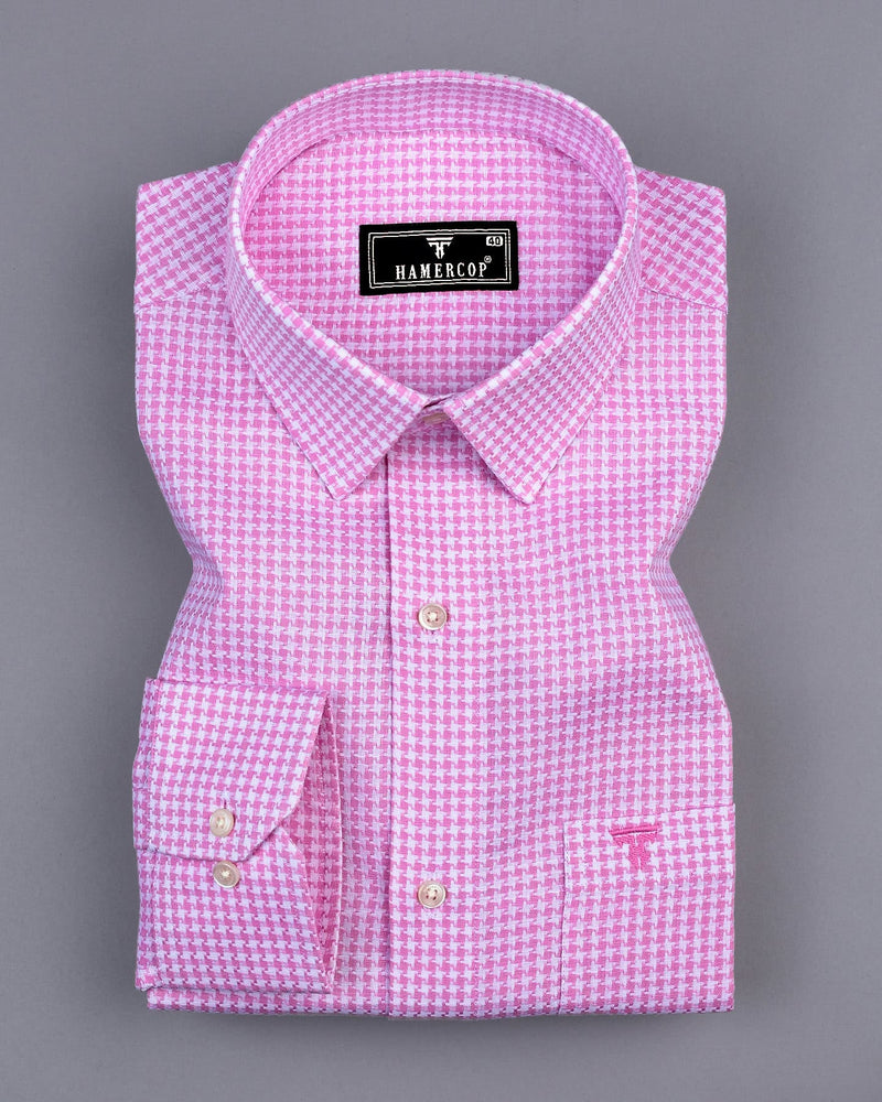 Canary Pink Houndstooth Amsler Dobby Cotton Shirt