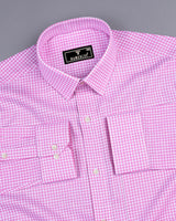 Canary Pink Houndstooth Amsler Dobby Cotton Shirt