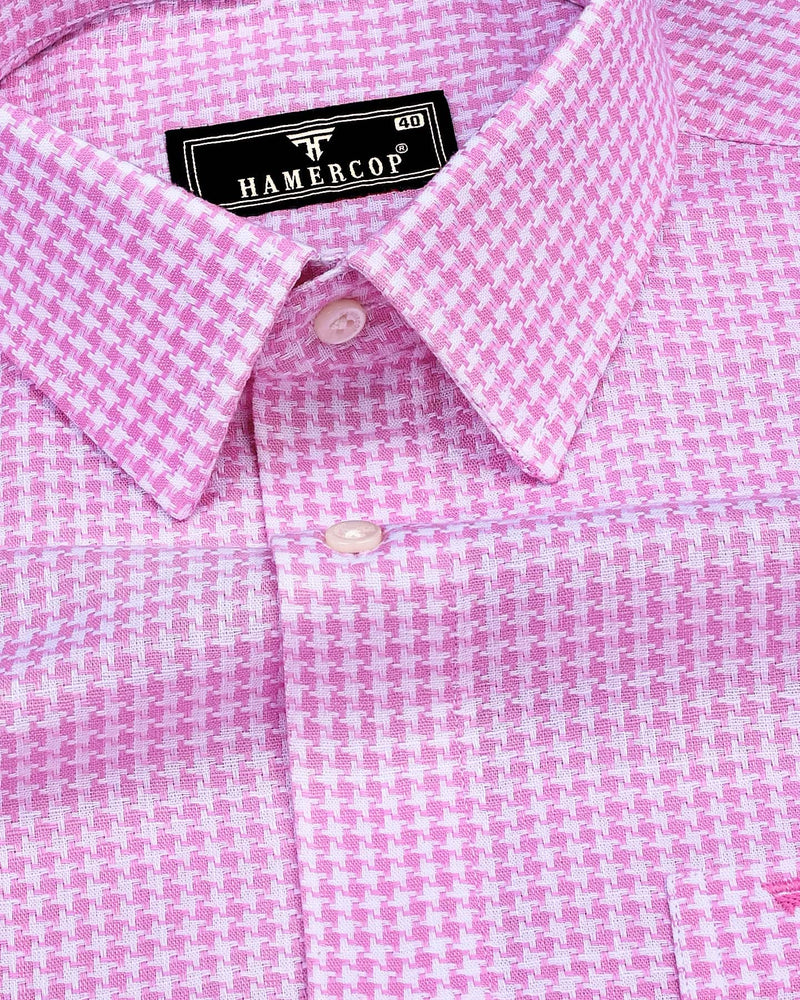 Canary Pink Houndstooth Amsler Dobby Cotton Shirt