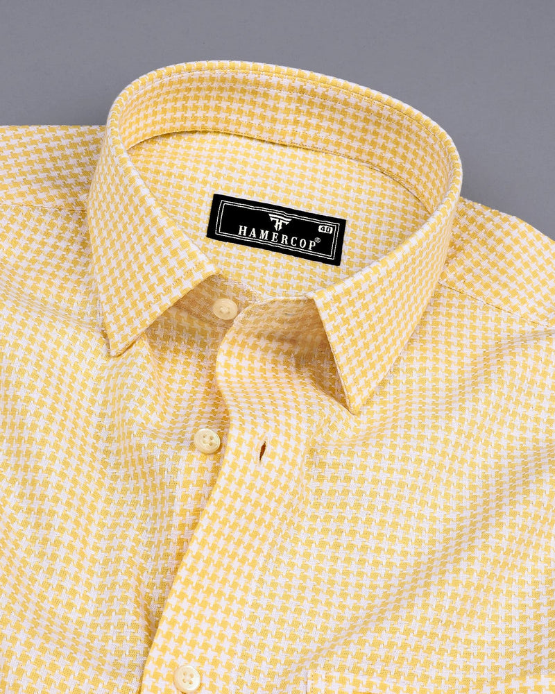 Canary Yellow Houndstooth Amsler Dobby Cotton Shirt