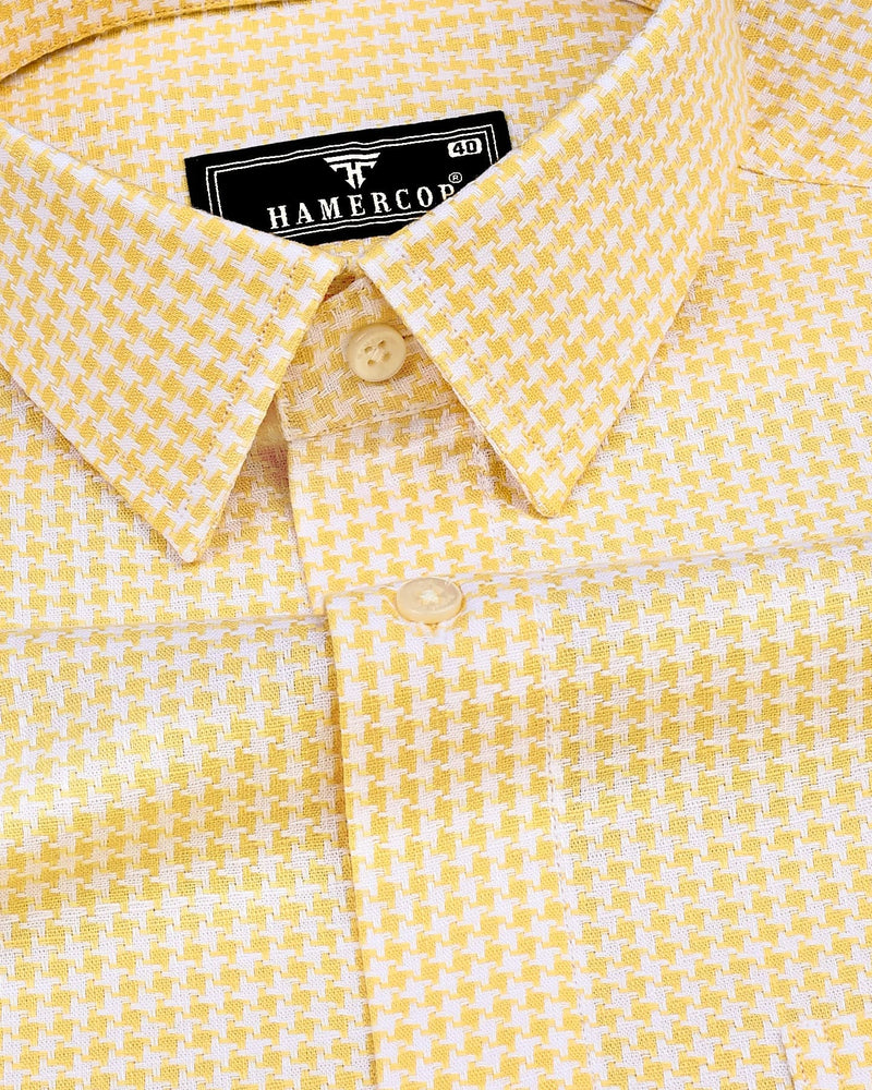 Canary Yellow Houndstooth Amsler Dobby Cotton Shirt