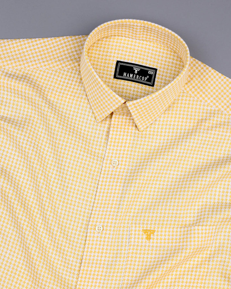 Canary Yellow Houndstooth Amsler Dobby Cotton Shirt