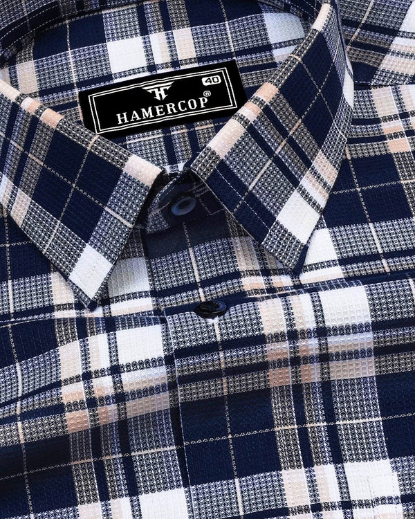 Brussel Blue With Cream Dobby Check Cotton Shirt