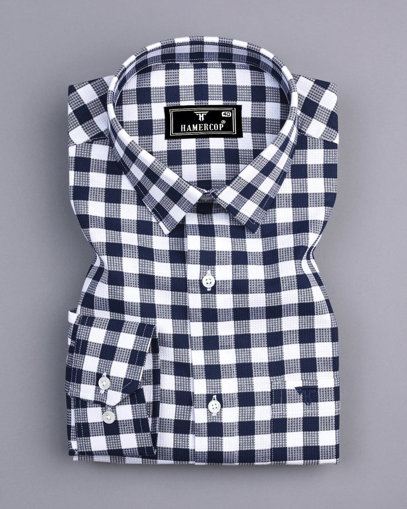 Zenica Blue With White Dobby Check Cotton Shirt