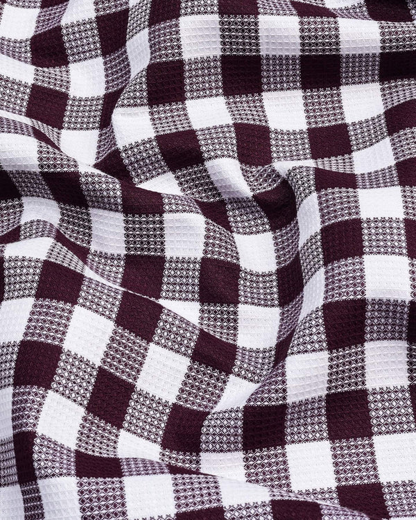 Zenica Wine With White Dobby Check Cotton Shirt