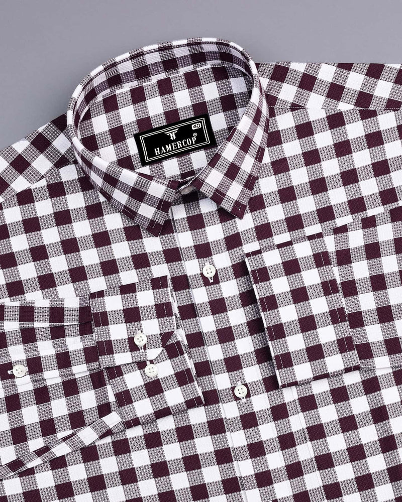 Zenica Wine With White Dobby Check Cotton Shirt