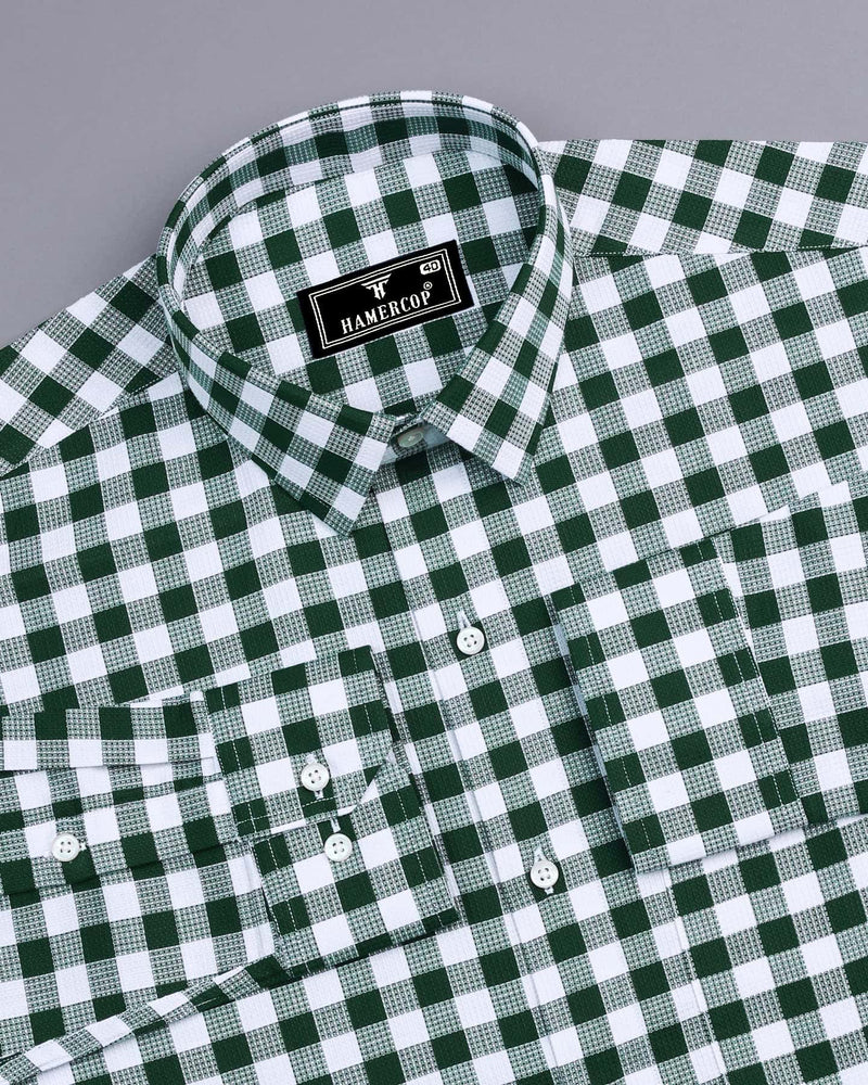 Zenica Green With White Dobby Check Cotton Shirt