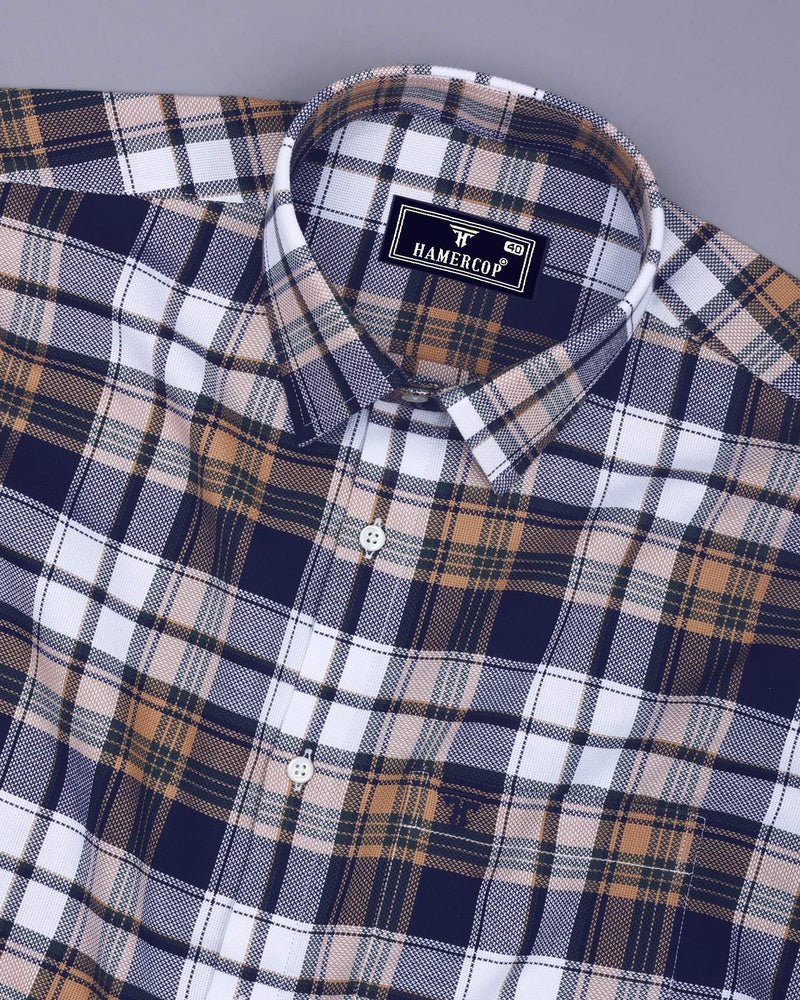 Cream With Navyblue Multicolor Check Dobby Cotton Shirt