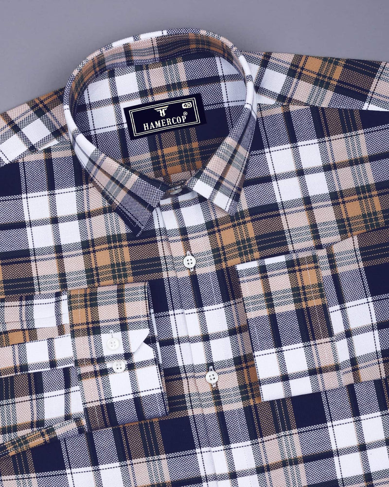 Cream With Navyblue Multicolor Check Dobby Cotton Shirt