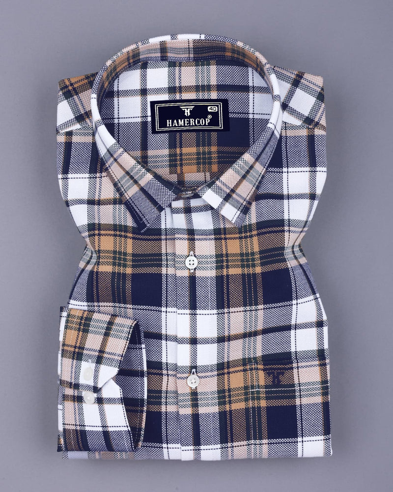 Cream With Navyblue Multicolor Check Dobby Cotton Shirt