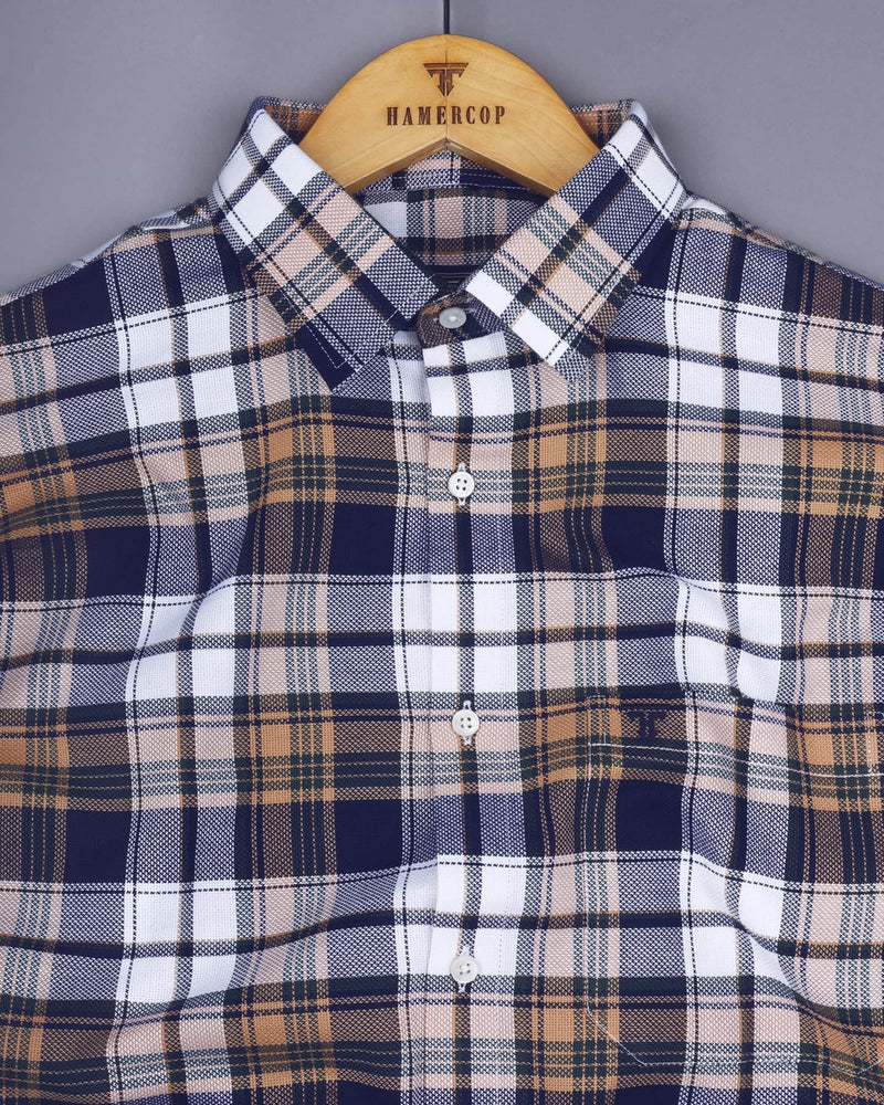 Cream With Navyblue Multicolor Check Dobby Cotton Shirt