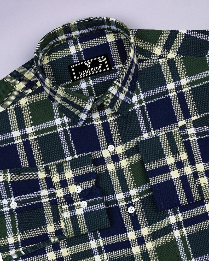 Rifle Green With Navyblue Multicolor Check Dobby Cotton Shirt