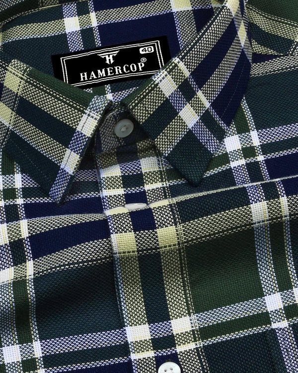 Rifle Green With Navyblue Multicolor Check Dobby Cotton Shirt