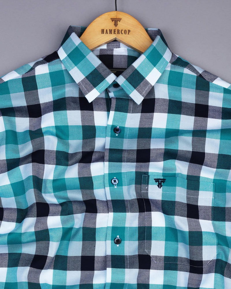 Ocean Blue Multicolor Sudoku Check Dobby Cotton Shirt