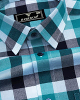 Ocean Blue Multicolor Sudoku Check Dobby Cotton Shirt