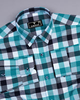 Ocean Blue Multicolor Sudoku Check Dobby Cotton Shirt