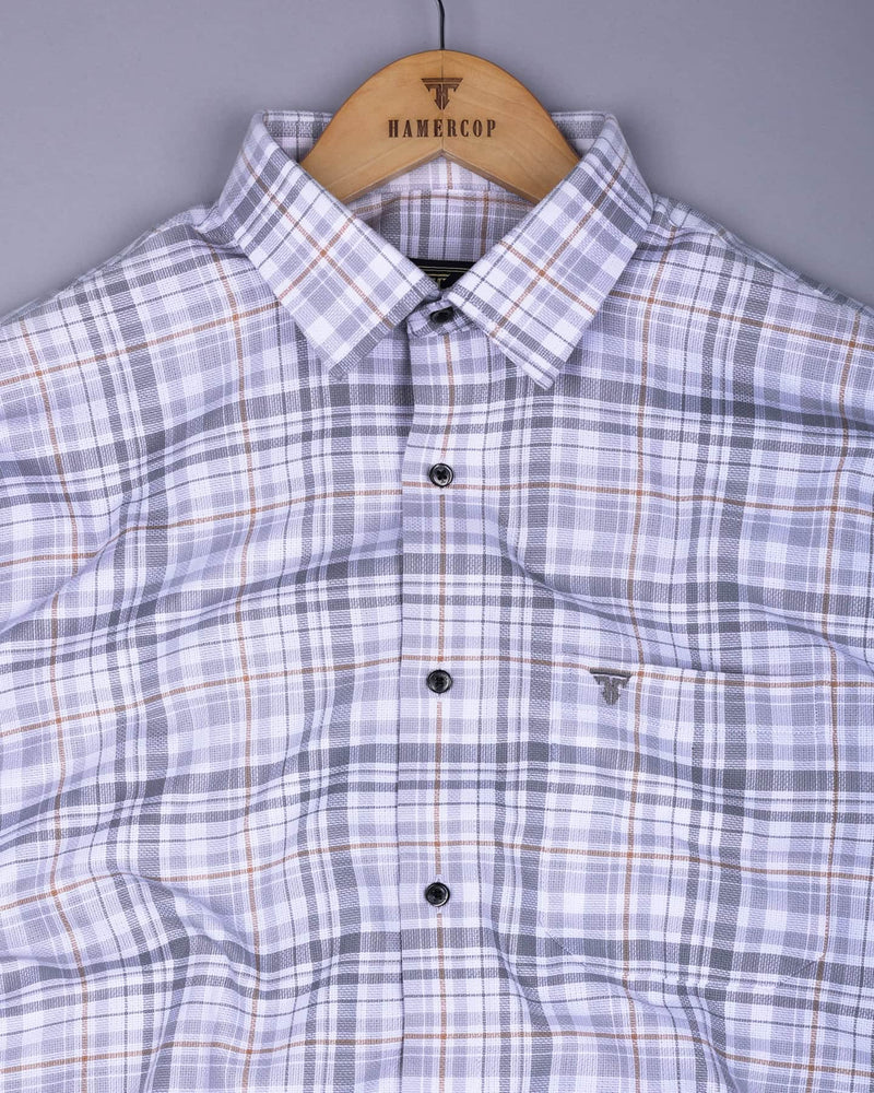 Milot Gray With White And Cream Check Dobby Cotton Shirt