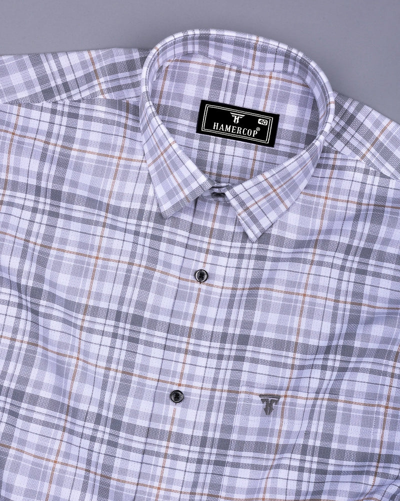 Milot Gray With White And Cream Check Dobby Cotton Shirt