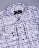 Milot Gray With White And Cream Check Dobby Cotton Shirt