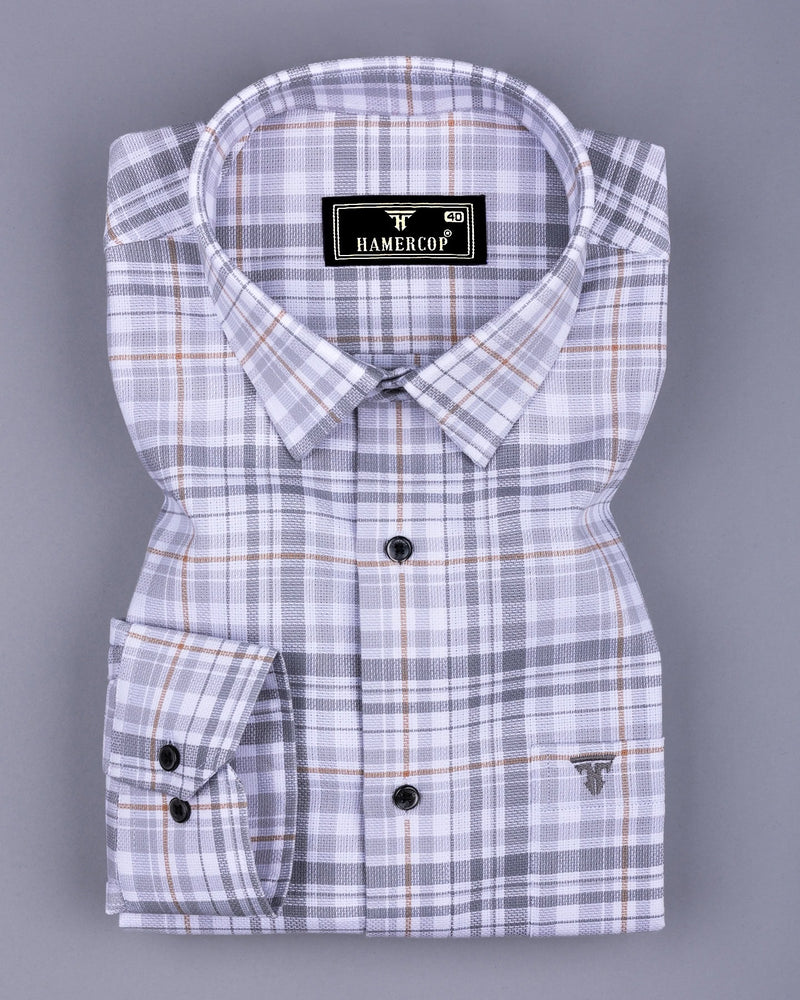 Milot Gray With White And Cream Check Dobby Cotton Shirt