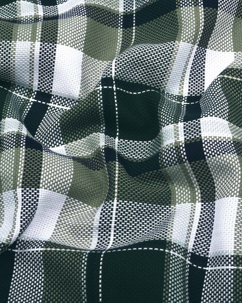 Pomaz Green Multicolor Check Dobby Cotton Shirt