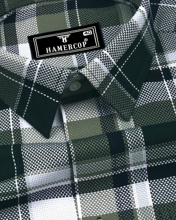 Pomaz Green Multicolor Check Dobby Cotton Shirt