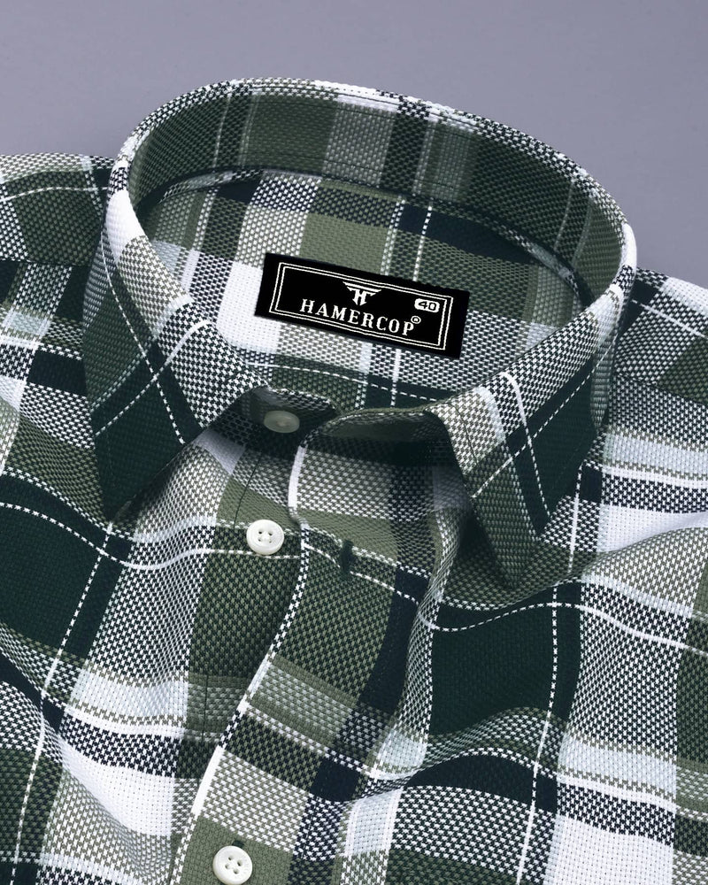 Pomaz Green Multicolor Check Dobby Cotton Shirt