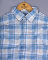 Pixel Blue With White Dobby Check Cotton Shirt