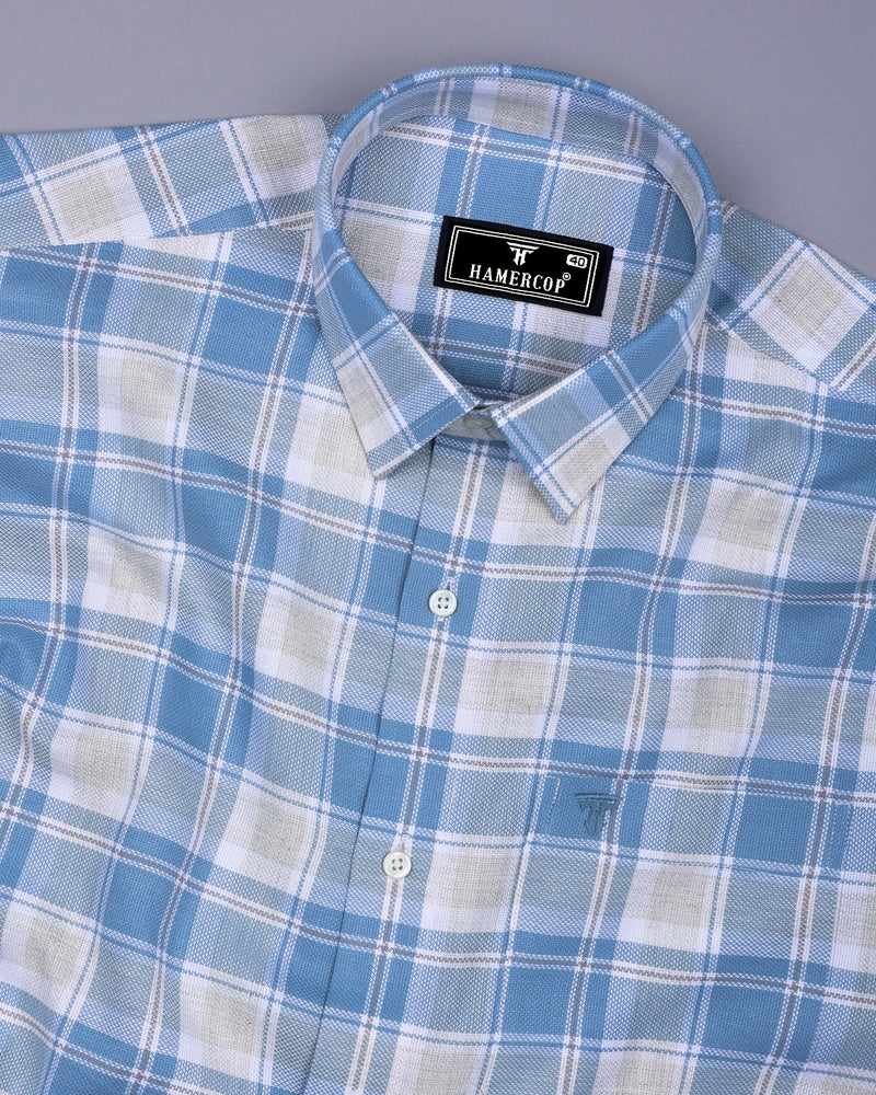 Pixel Blue With White Dobby Check Cotton Shirt