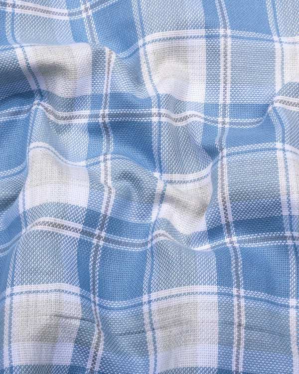 Pixel Blue With White Dobby Check Cotton Shirt