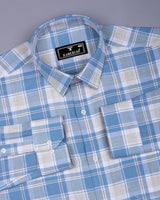 Pixel Blue With White Dobby Check Cotton Shirt