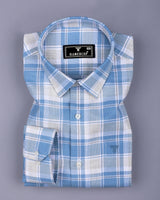 Pixel Blue With White Dobby Check Cotton Shirt