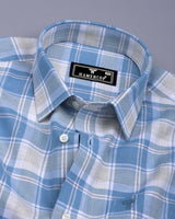 Pixel Blue With White Dobby Check Cotton Shirt