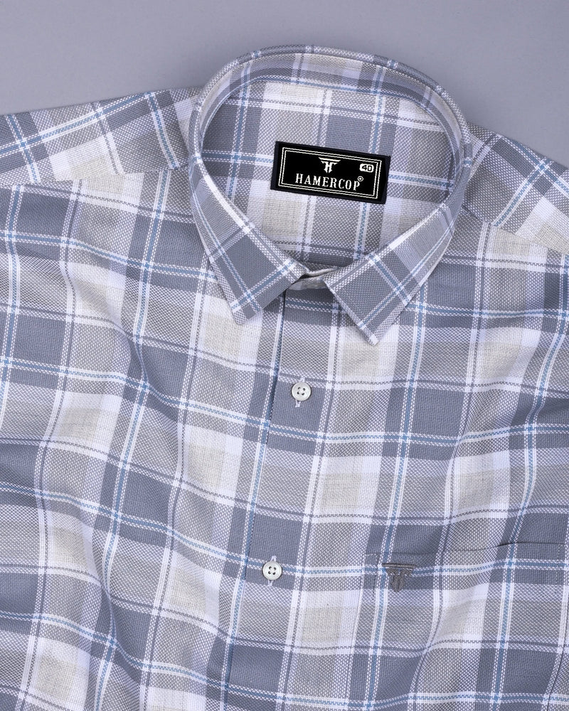 Pixel Gray With White Dobby Check Cotton Shirt