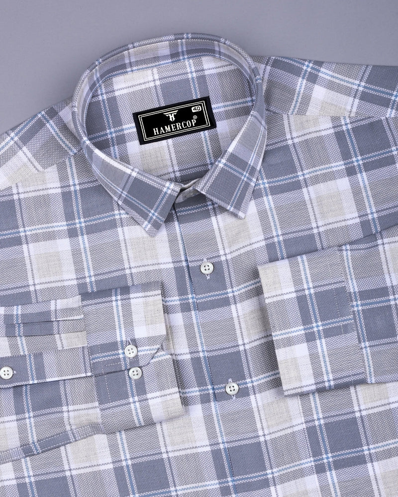 Pixel Gray With White Dobby Check Cotton Shirt