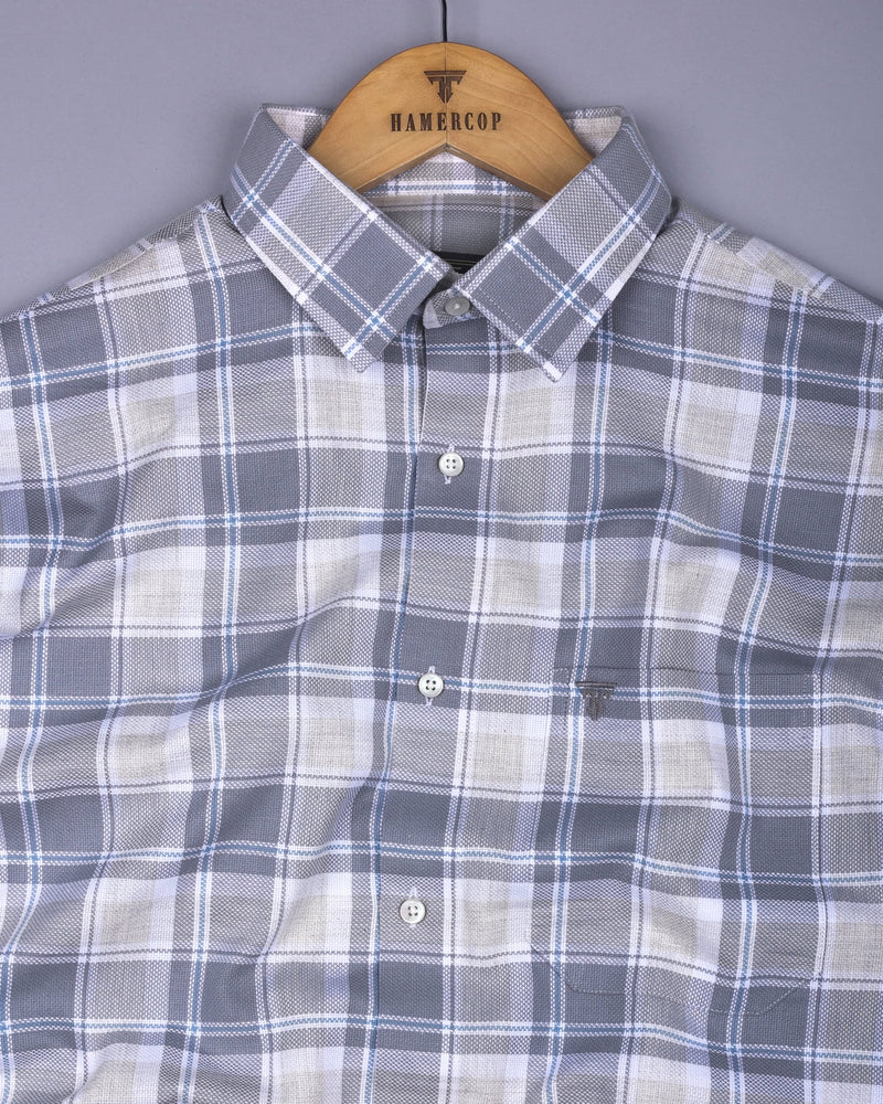 Pixel Gray With White Dobby Check Cotton Shirt