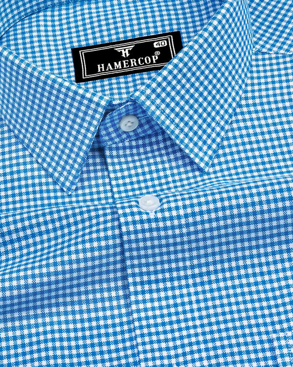 Lolo Water Blue With White Small Check Oxford Cotton Shirt