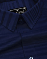 Galaxy Blue Self Weft Stripe Dobby Cotton Shirt