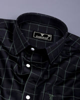 Monor Green With Black Check Premium Cotton Shirt