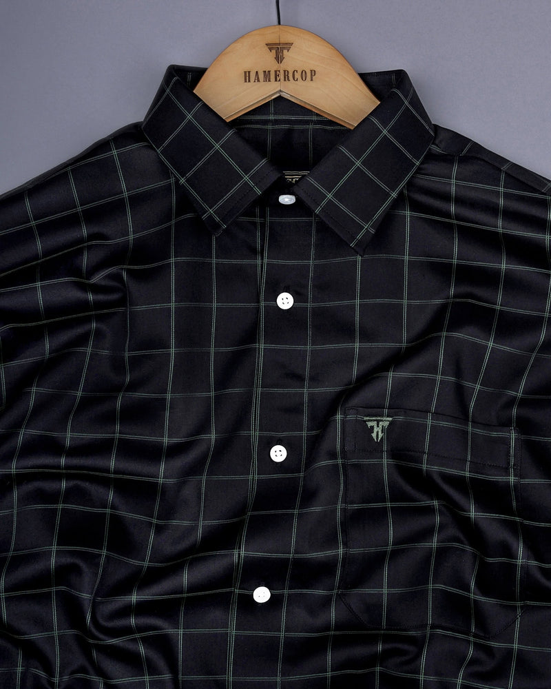 Monor Green With Black Check Premium Cotton Shirt