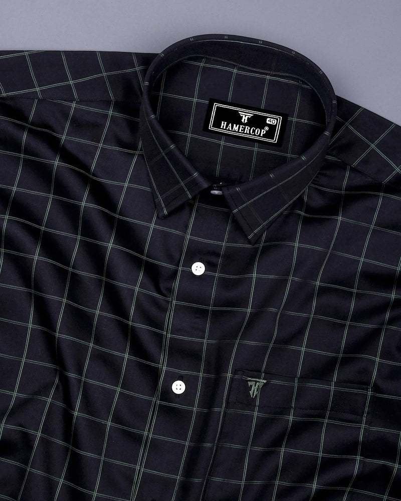 Monor Green With Black Check Premium Cotton Shirt