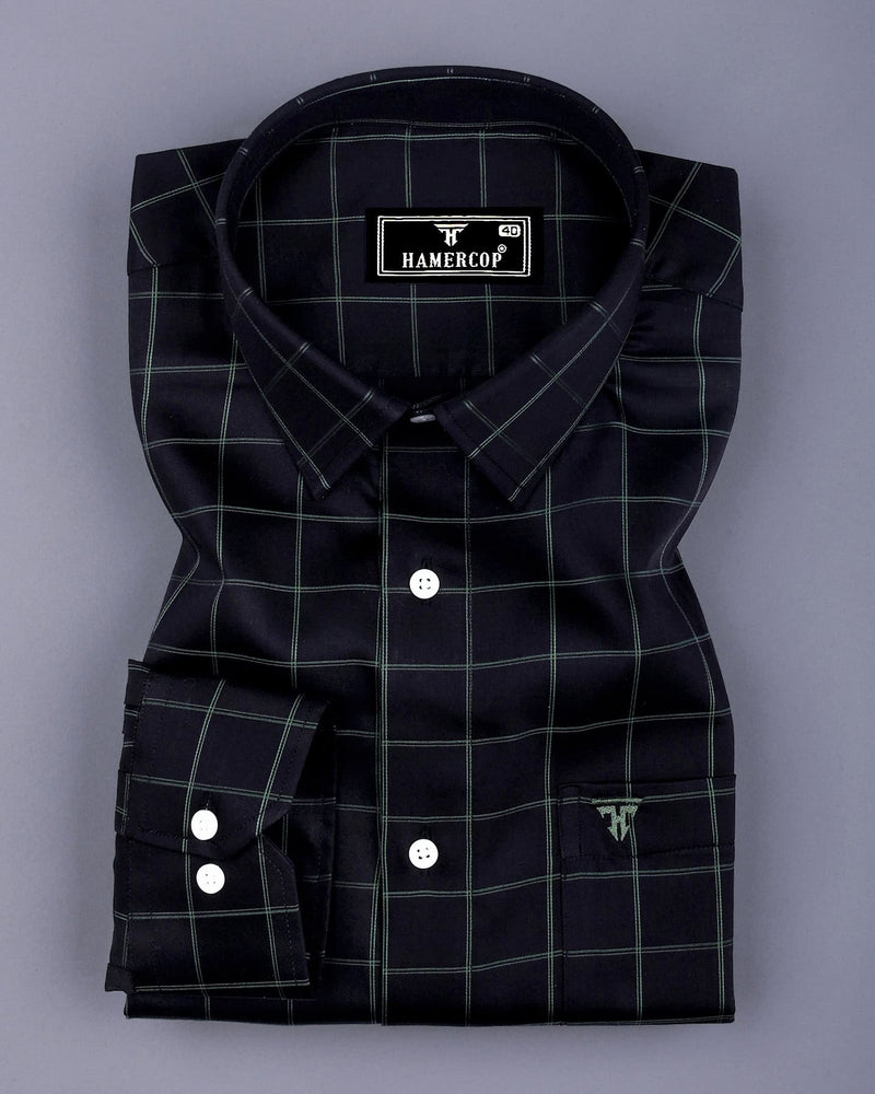 Monor Green With Black Check Premium Cotton Shirt